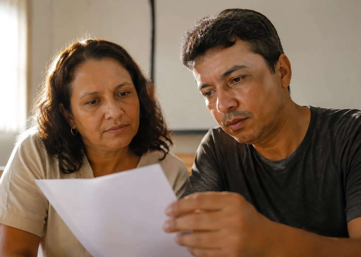 Participante de mão erguida pedindo a palavra numa mesa coberta de folhas anotadas
